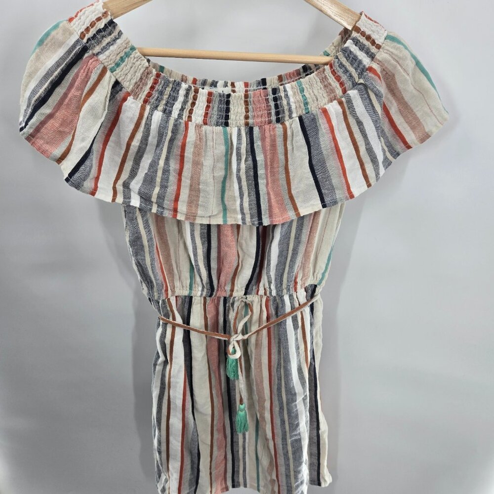 THML Vertical Striped 100% Cotton Lined Tassel Belt Mini Dress Size XS